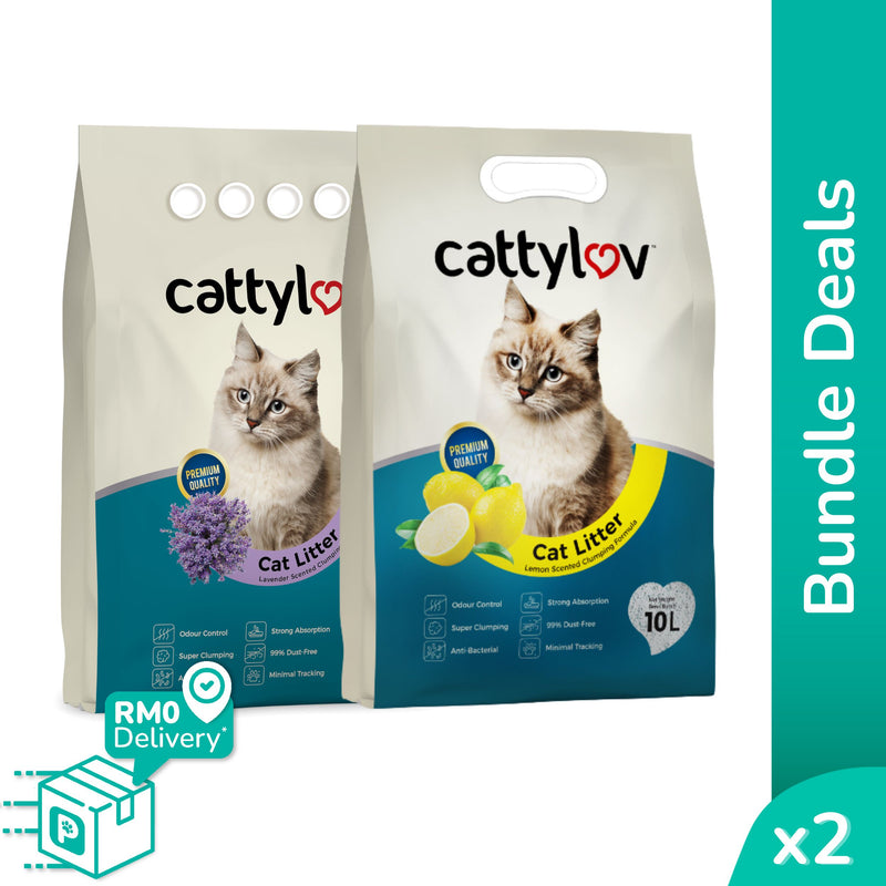 CattyLov Bentonite Cat Litter 20L (10L x 2 Bags) Lemon/Lavendar