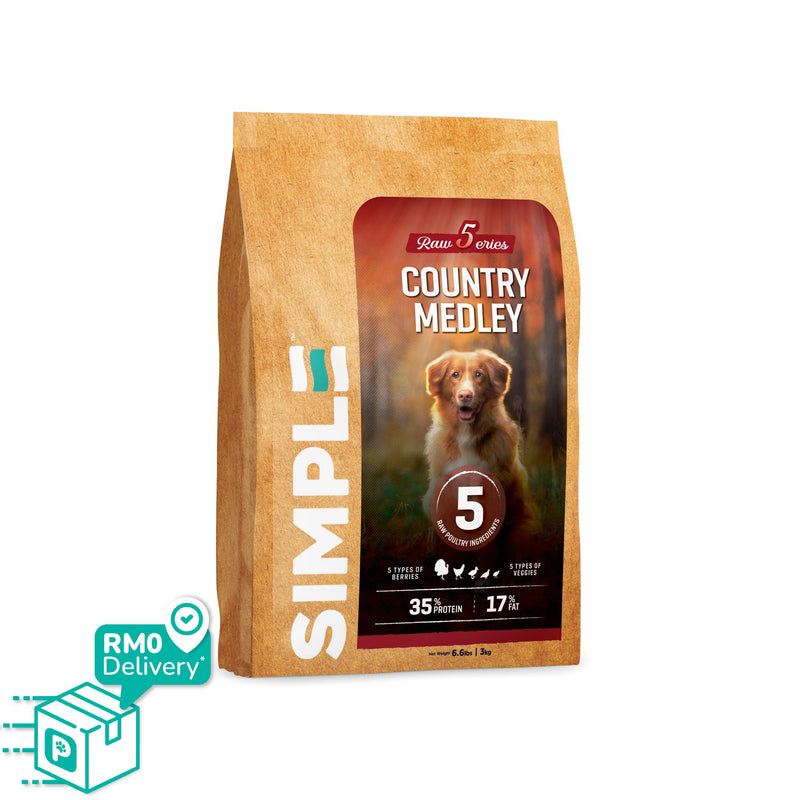 SIMPLE 3kg High Protein Raw 5 Premium Dog Dry Food with 5 Type Meat [Added Prebiotics] 3 Flavours