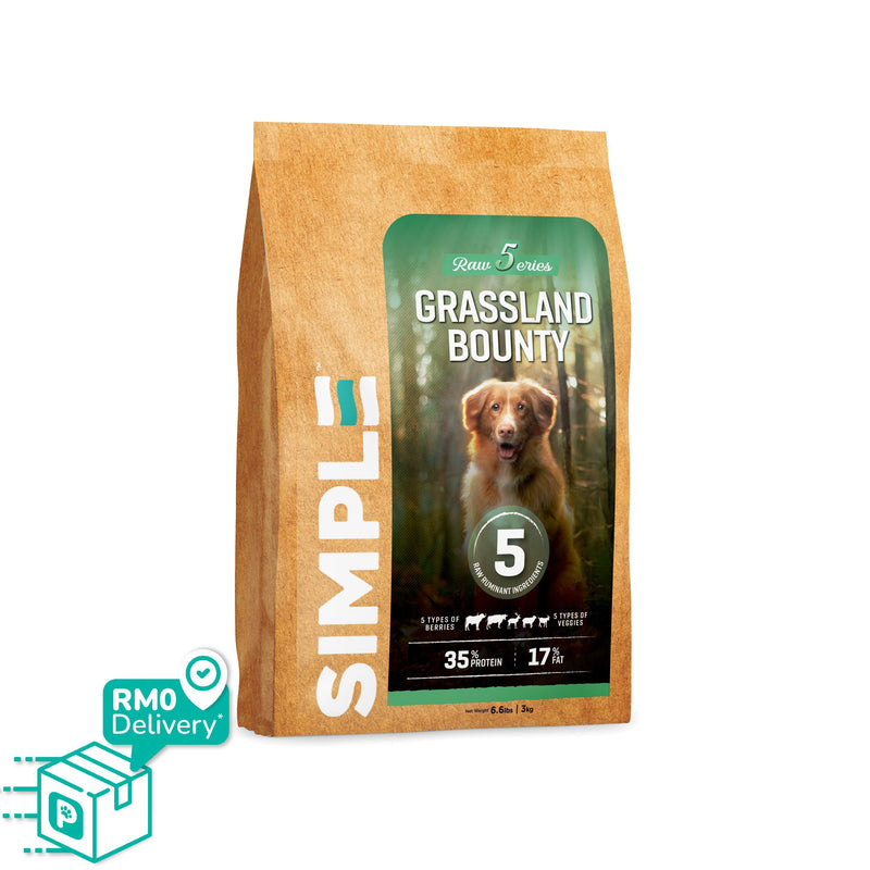 SIMPLE 3kg High Protein Raw 5 Premium Dog Dry Food with 5 Type Meat [Added Prebiotics] 3 Flavours