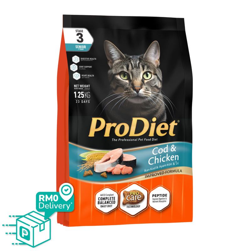 Prodiet 1.25kg Senior Dry Cat Food - Cod Fish & Chicken