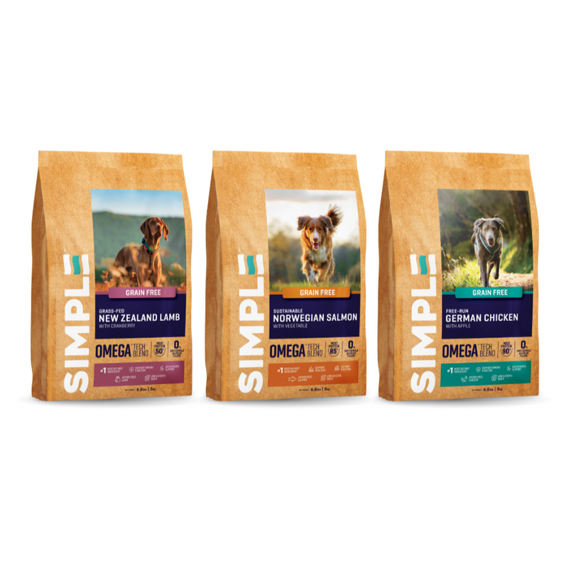 SIMPLE 3kg Allergy-Free Grain-Free Premium Dog Dry Food (Salmon / Chicken / Lamb)