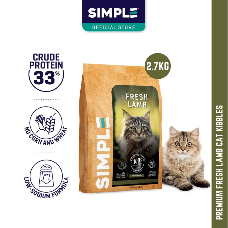 SIMPLE 2.7kg Nutrient-Rich with Added Salmon Oil Fresh Human-Grade Premium Cat Dry Food (Fish/Aussie Lamb/Chicken)