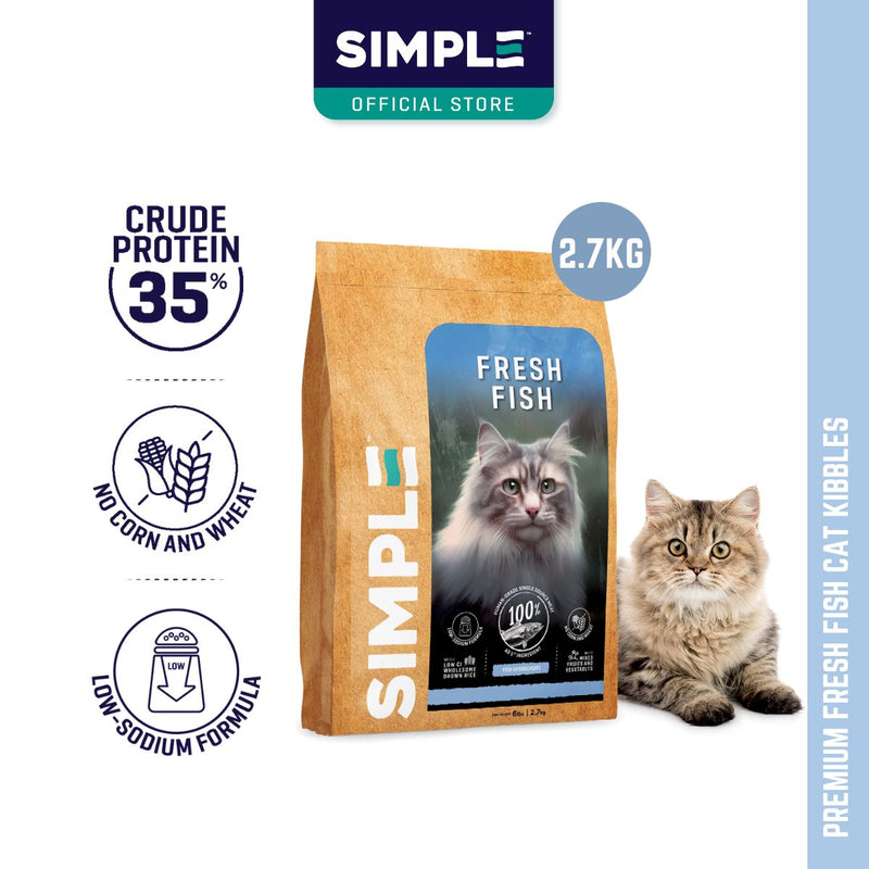 SIMPLE 2.7kg Nutrient-Rich with Added Salmon Oil Fresh Human-Grade Premium Cat Dry Food (Fish/Aussie Lamb/Chicken)