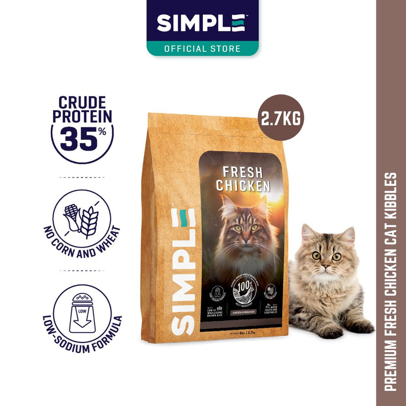 SIMPLE 2.7kg Nutrient-Rich with Added Salmon Oil Fresh Human-Grade Premium Cat Dry Food (Fish/Aussie Lamb/Chicken)