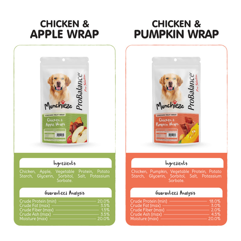 ProBalance Munchiezz Fruit Wraps 100g (Apple / Pumpkin) Dog Treats Dental Health Support