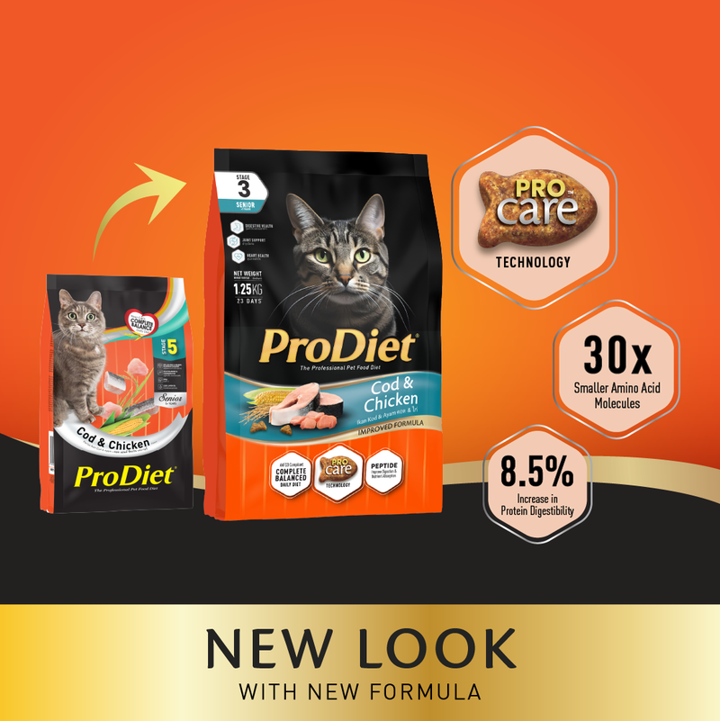 Prodiet 1.25kg Senior Dry Cat Food - Cod Fish & Chicken