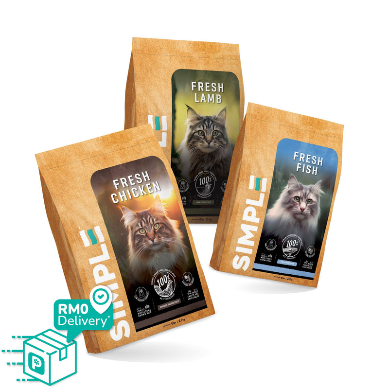 SIMPLE 2.7kg Nutrient-Rich with Added Salmon Oil Fresh Human-Grade Premium Cat Dry Food (Fish/Aussie Lamb/Chicken)