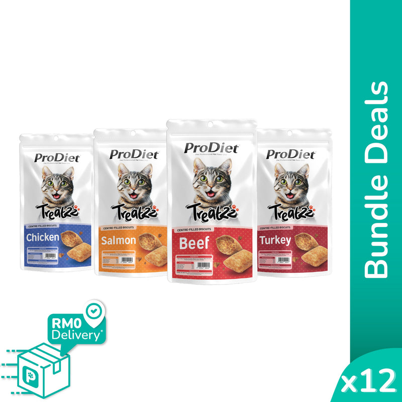 ProDiet Treatzz Centre-Filled Biscuit Cat Treats (Chicken / Salmon / Beef / Turkey) 80g x 12 packs