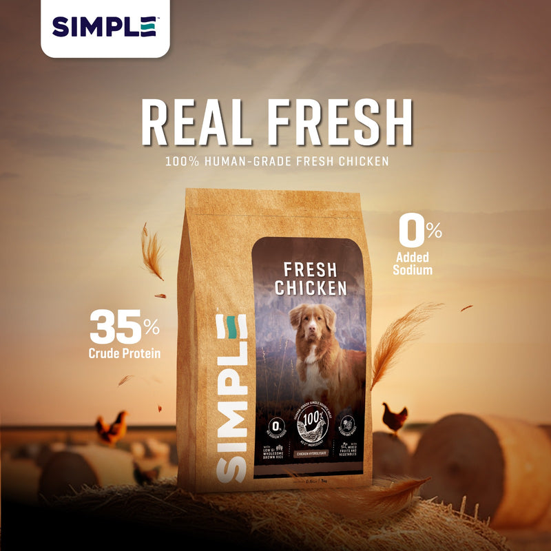 SIMPLE 3kg Monoprotein Nutrient-Rich Added Salmon Oil Fresh Human-Grade Premium Dog Dry Food (Fish/Lamb/Chicken)