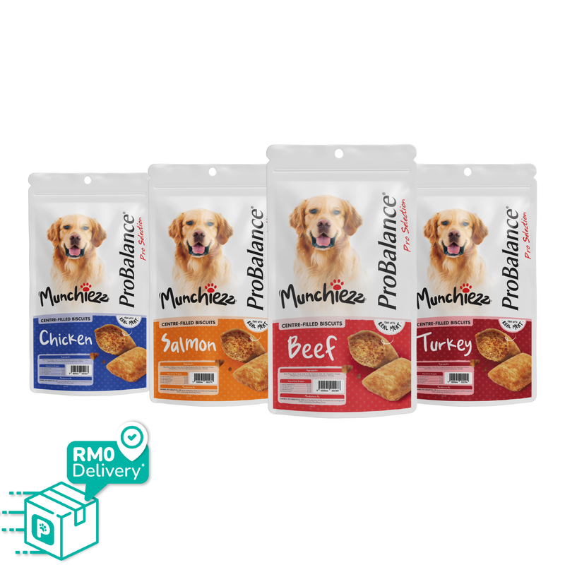 ProBalance Munchiezz Centre-Filled Biscuits 100g (Chicken / Salmon / Beef / Turkey) Dog Treats Dental Health Support