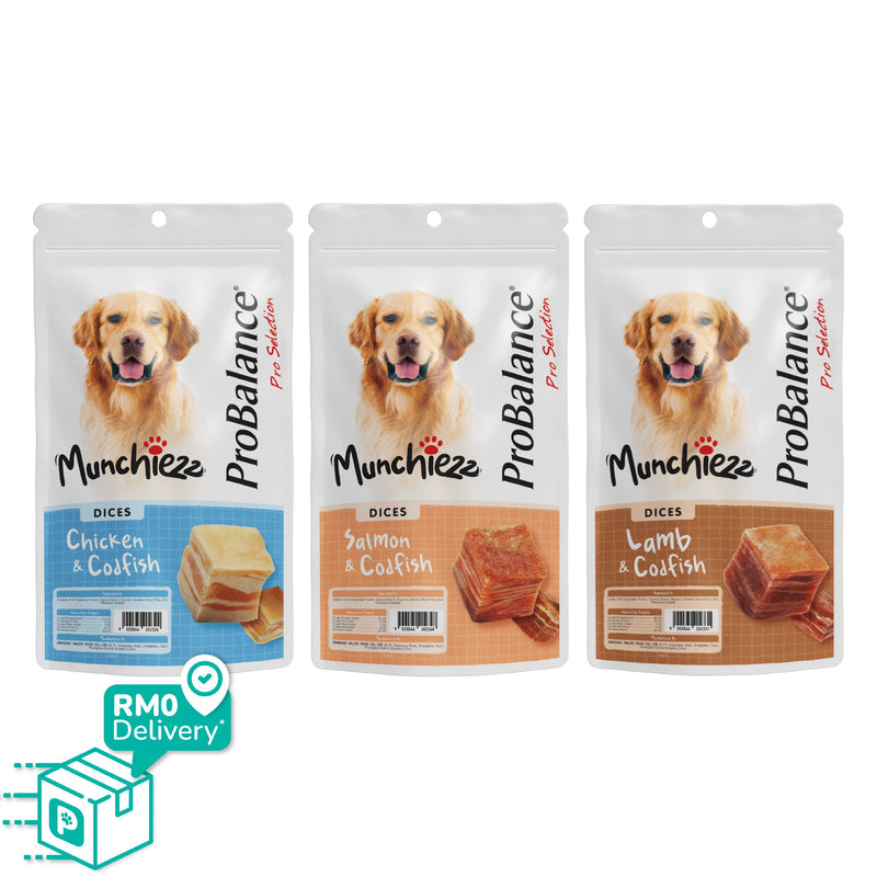 ProBalance Munchiezz Dices 100g (Chicken / Salmon / Lamb) Dog Treats Dental Health Support