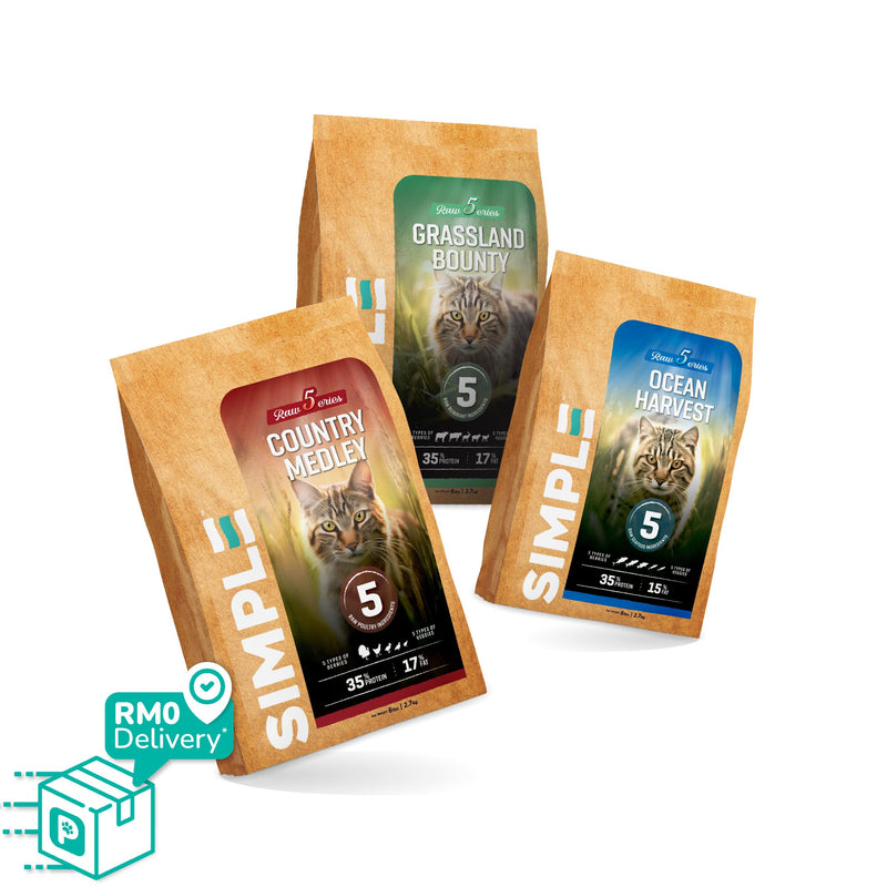 SIMPLE 2.7kg High Protein Raw 5 Premium Cat Dry Food with 5 Type Meat [Added Prebiotics] 3 Flavours